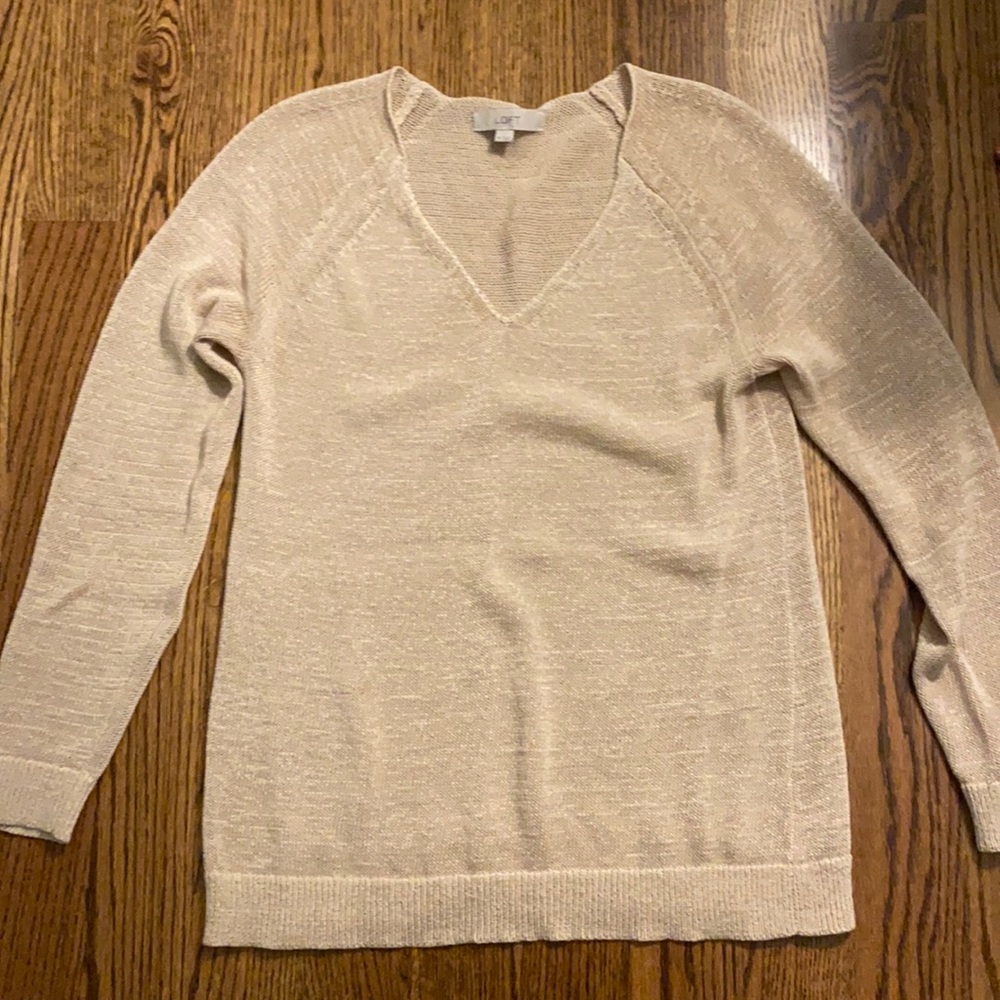 Open knit V neck sweater